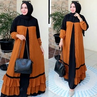 elena maxi ceruty bebydoll rompi mix motif salur /gamis ceruty bebydoll rompi /gamis syarii ceruty b