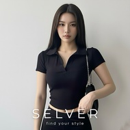 SELVER - Short Sleeve V Neck Crop Top for Women, Trendy Premium Rib Korean Style (S/M/L/XL)