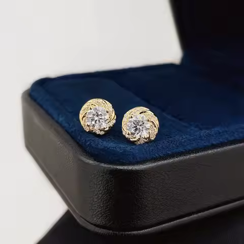 Total 1.1ct Lab Grown Diamond Stud Earrings In 18K Gold Galaxy Swirl Round Diamond Earrings Fine Jew