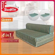 IF Mimo Foldable Queen 6 Inch Thick Foam Mattress / 2 Seater Sofa Bed 4 In 1 (Blue/Red/Green Stripe)