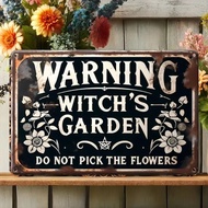 HELLOYOUNG 2D Witch Garden Do Not Pick Flowers Sign Christmas Door Hanging Decor 7.9x11.9 Inch for H