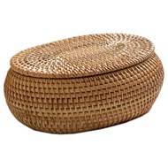 Rattan Box Storage Baskets with Lid Rattan Basket Handwoven Round Woven Basket Desktop Decorative Bo