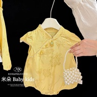 Ready Clothes [New Chinese Style] Hundred Days Old Baby Cheongsam Romper Short-Sleeved Baby One-Year