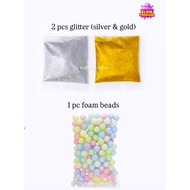 ADDITIONAL SLIME DECORATION| SLIME ACCESSORIES PACKAGE | GLITTER SILVER & GOLD + FOAM BEADS PASTEL |