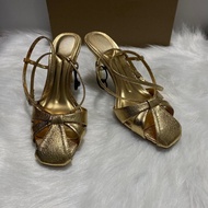 Luxury Gold Brand Womens High Heels Gladiator Ankle Sandals Trendy Square Toe Elegant Party Designer