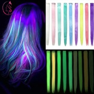 OCEANMAP Long Straight Hairpieces, Hair Clips Rainbow Luminous Hair Extensions, DIY Glow in The Dark