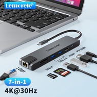 Lemorel TC25 อะแดปเตอร์ USB C เคสอลูมิเนียม 7-in-1 พร้อมพอร์ต RJ45100W PD 4K HDMI 2 USB 3.0 เครื่อง