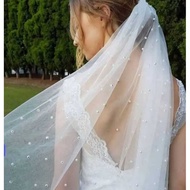 White Pearl Veil Handmade Wedding Bridal Accessories Cape Shawl