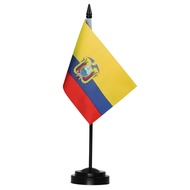 Anley Ecuador Desk Flag Set - 6 x 4 Inch Miniature Ecuadorian EC Desktop Flag with 12" Solid Pole