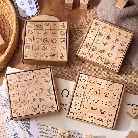 25Pcs Cute Mini Beech Stamps, Weather Plant Butterfly Emoji Stamps for Journal Decoration