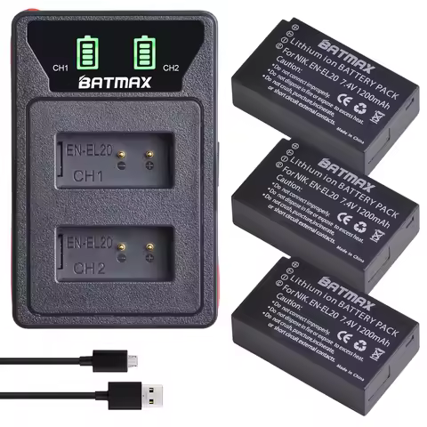 EN-EL20 EN EL20 EN-EL20a Battery + LED Dual USB Charger for Nikon Coolpix P1000, 1 j1, 1 J2, 1 J3, 1