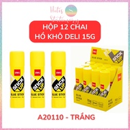 Hộp 12 chai hồ khô 8g/ 15g/ 36g Deli Glue Stick 3 màu chai lớn tiết kiệm hơn