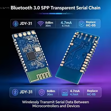 JDY-31 Wireless Serial Module, Bluetooth 3.0 SPP Slave, 16KB/s, AT Config, HC-05 Alternative