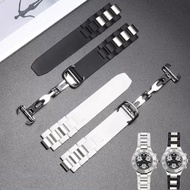 Pita silikon berkualiti tinggi 20mm*10mm Gelang Jam Pengganti Getah Hitam Dengan Genggam Perak Untuk