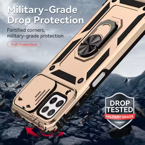 M33 M23 M13 M32 M12 5G Armor Camera Slide Case For Samsung Galaxy M33 Ring Back Cover For Galaxy M12