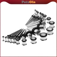 [PETSOLA] 36 Pieces Ear Gauges Stretching Kit Plug Taper 14G-00G Expander Silver