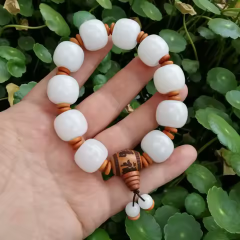 Golden Silk Jade Lamb's Fat White Men's Bracelet Buddha Beads Lutong Fortune Jade String jade bracel