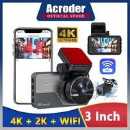 Acroder Dashcam kereta WiFi GPS 4K 2 Lens 3 Inch Screen Night Vision 24 Hours Loop Recording