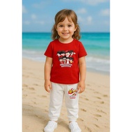 MERAH Girls' T-shirt and Jogger Set Little Gang 17 August Indonesian Independence Day 80 Red and Whi