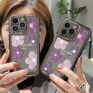 เข้ากันได้สำหรับ เคสไอโฟน เคสไอโฟน11 สำหรับ iPhone 15 Pro Max เคส iPhone อะคริลิคเคสแข็ง เคสใสชุบปุ่มกันกระแทกดอกไม้สีม่วงสีดำเข้ากันได้สำหรั