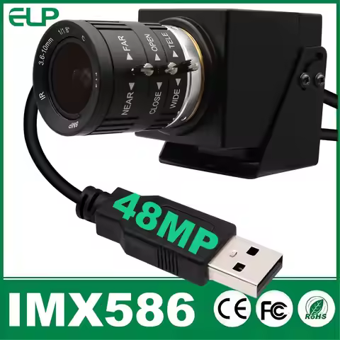 ELP 48MP Manual Focus Webcam, 3X Optical Zoom (3.6-10mm), UVC USB 2.0 Macro Camera for PC, Jetson Na