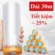 [ Tiết kiệm 25% ] Màng bọc nilon che bụi đa năng dài 30m băng keo che sơn che phủ ngăn bụi nhiều siz