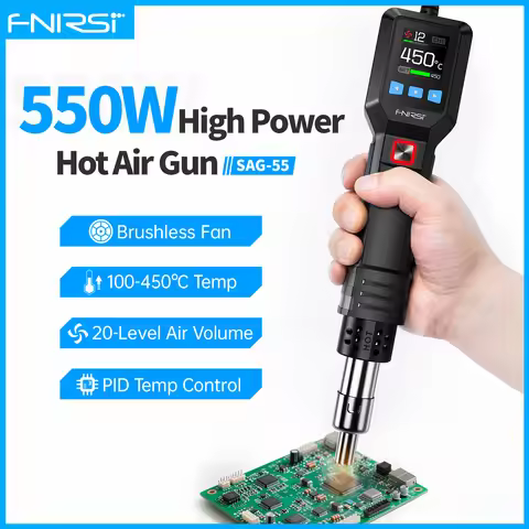 FNIRSI SAG-55 550W Hot Air Gun with Stand Rework LCD Digital Hair Dryer Adjustable Temperature Heat 
