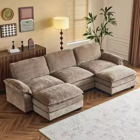 Sectional Sofa Modular Deep Seat Sofa Couch with Ottoman, Chenille Sofa Sleeper Comfy Upholstered Fu