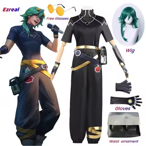 Game LOL HEARTSTEEL Ezreal Cosplay Costume LOL HEARTSTEEL GQ Ezreal Black Unisex Suit Halloween Full