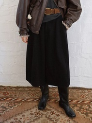 黑色空間 紙片人鬆弛感中長款七分褲 毛料闊腿寬褲 顯瘦裙褲