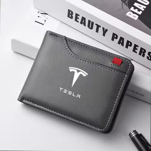 Leather Car Logo Short Wallet Purse Card Holder License For Tesla Model 3 Model S ModelX Model Y Roa