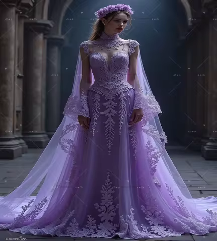 Pastel Lilac Gothic Wedding Dress 2026 Enchanted Forest Bohemian Woodland Bridal Dress Long Sleeve L