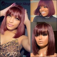 99j color short bob wig with bangs Peruvian human hair wigs