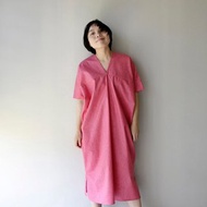 高級Chill 閃閃樹莓色前後V領經典日式風格洋裝