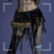 GESH Mini Bag Belt, Y2K Chic Faux Fur Splicing Belts, Retro Gyaru Trendy Design Cowgirl Waistband fo