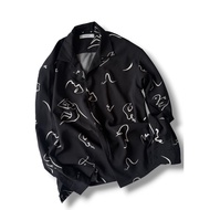 INHERIT/ Abstract Line Art all-Over Print Shirt black