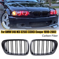 For BMW E46 M3 Coupe 1999-2002 Carbon Fiber Dual Slat Front Bumper Kidney Grille
