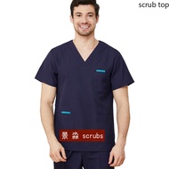 Plug Size Nurse Scrubs Men Medical Uniforms Cotton V Neck Scrub Shirt Short Sleeve Veterinary Workwe