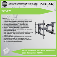 40”-75”Inch Vesa (45.5KG) Built in Cable Management Full Motion Cantilever Swivel TV Bracket Wall Mount Universal Stand