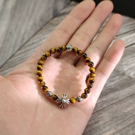 C *.H Original Label 1: 1 6MM Tiger Eye Stone Silver Bead Bracelet 925 Silver Punk Hip Hop Trendy Fa