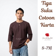 🎉New Stock 💥 Round Neck Lengan Tiga Suku Cotton Kurta (M-3XL) || Men's Leher Bulat Cotton Kurta