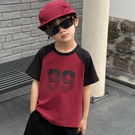 เสื้อยืดคาสual แขนสั้น สำหรับเด็กผู้ชาย พิมพ์ตัวเลข คอลอร์บล็อก