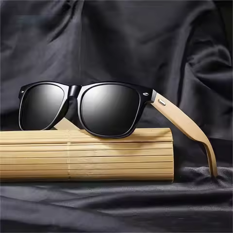Bamboo Wood Vintage Square Polarized Sunglasses Men Women Luxury Brand Designer Sun Glasses Wooden D