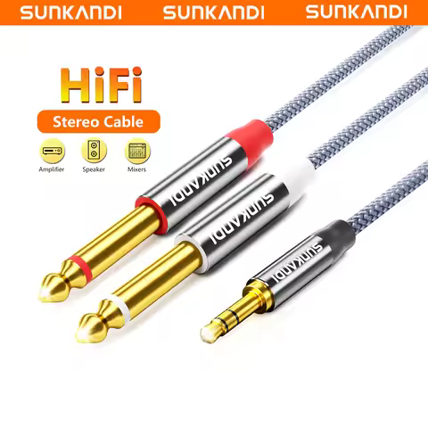 SUNKANDI 3.5mm to Double 6.5mm TRS Cable AUX Adapter Audio Cable 6.5 Jack to Stereo 3.5 Jack for Mix