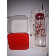 MERAH Tupperware 250ml Multipurpose Lunch Box+MY BOTTLE 500ml Drink BOTTLE Red Color