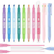 Dual Tip Aesthetic Highlighters 8 Colors and 2 Pcs 3 in 1 Multicolor Gel Pens 6 Colors Ink, Chisel &