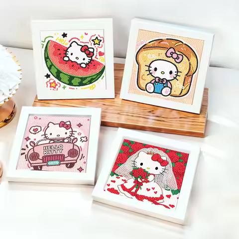Sanrio Hello Kitty Crystal Diamond Painting 5D DIY Cross Embroidery Kit with Frame Decoration Painti