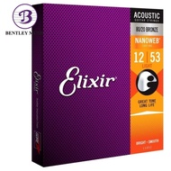 Elixir Strings 11052 Nanoweb 80/20 Bronze Acoustic Guitar Strings, Light, 12-53 Gauge