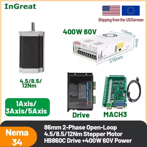 1-5 Axis Nema34 Stepper Motor Drive Power Kit 4.5/8.5/12NM 86mm 2PH 6A 14mm Shaft Motor for CNC Rout