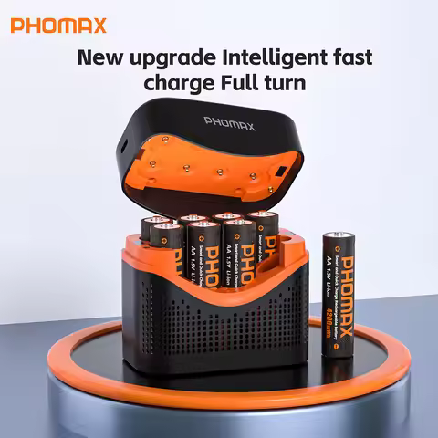 PHOMAX Lithium ion Battery 8 Slots AA/AAA Charging Charger 1.5V 4200mWh/1100mWh Rechargeable Batteri